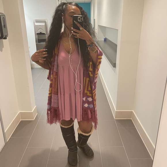 Free people Aztec Western print fringe shawl/cape - Picture 3 of 8